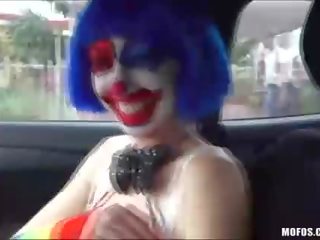 Hard fucking a sexy clown along the way